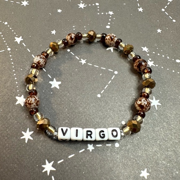 Virgo Bracelet Little Letter Word Bracelet Glass Beaded Stretch Astrology Sign - Picture 1 of 3